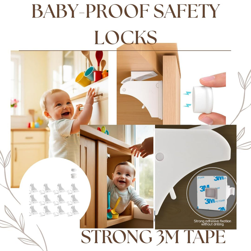 BigBest Magnetic Cabinet Locks – Baby Proofing for Drawers & Cabinets | No Drilling, Easy Installation, Strong Adhesive, Baby Cabinet Locks 12 Locks + 2 Keys Regular 12.0