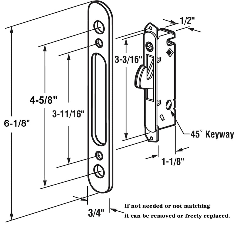 Keyed Sliding Patio Door Handle Replacement with Zinc Diecast I/E Pulls, Offset Thumbturn - Fits 1-3/8" to 2-1/4" Thick Door, 3-15/16" Hole Spacing, Non-Handed, with Mortise Lock + Keeper 3-15/16" Offset White Keyed