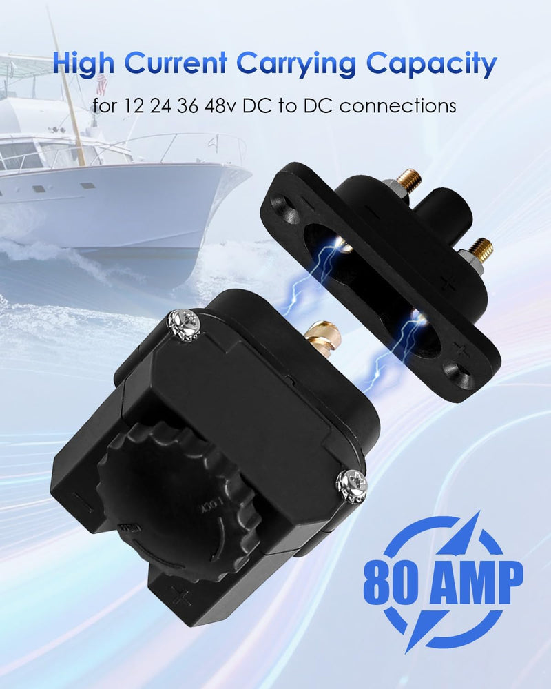 Trolling Motor Plug 027-0004-KIT DC to DC Power Connector, for Onboard Marine 12V to 48V DC Power Connection, Tolling Motor Quick Connect with With Gaskets, with 80 AMP Capacity
