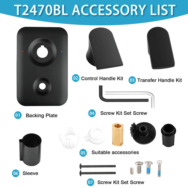T2470BL Shower Handle 3-Function Transfer Valve Shower Trim Kit, Replacement for Moen T2470BL Genta LX Posi Temp Series, Matte Black (Valve Not Included)