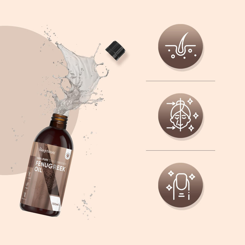 Fenugreek Oil 100ml - Pure Cold Pressed Fenugreek Extract Oil For Skin, Body, Nails & Hair - Fenugreek Essential Oil For Beard growth, Hair Growth & Toned Skin - Vegan Friendly - For Both Women & Men