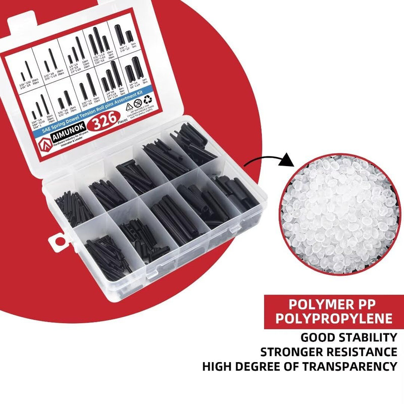 326PCS Roll Pin Set - 24 Sizes Spring Dowel Tension Roll Pins - 1/8 1/4 3/8 1/16 5/64 3/32 5/16 5/32 7/32 Split Expansion Pin Assortment Kit for Home Improvement… 326pcs SAE Roll Pins