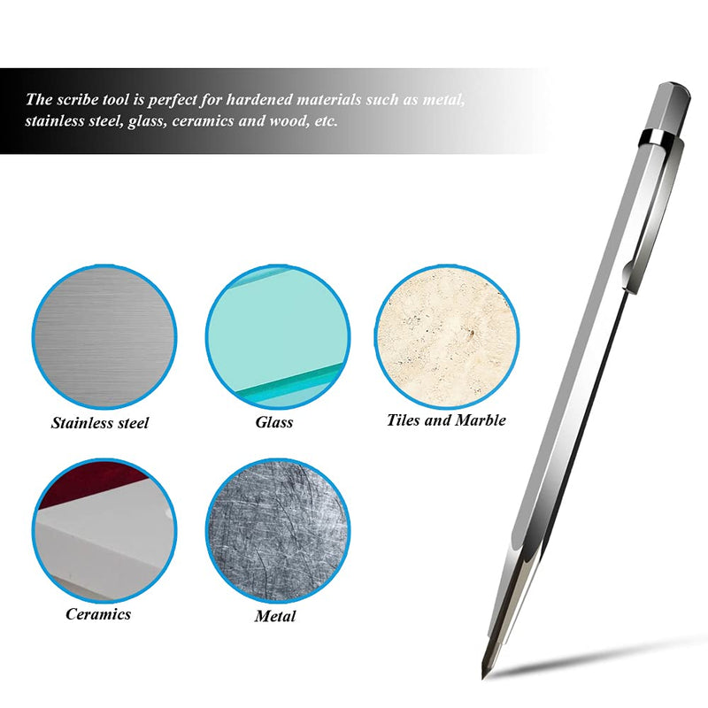 Tungsten Carbide Tip Scriber Marking Engraving Pen for Stainless Steel, Ceramics and Glass Carving (Silver) Silver