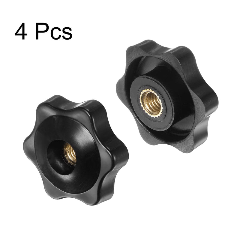 HARFINGTON 4pcs Star Knobs M6 Female Thread 32mm Head Plastic Through Hole Brass Screw-in Clamping Handles Threaded Hand Knobs, Black M6 x 32mm