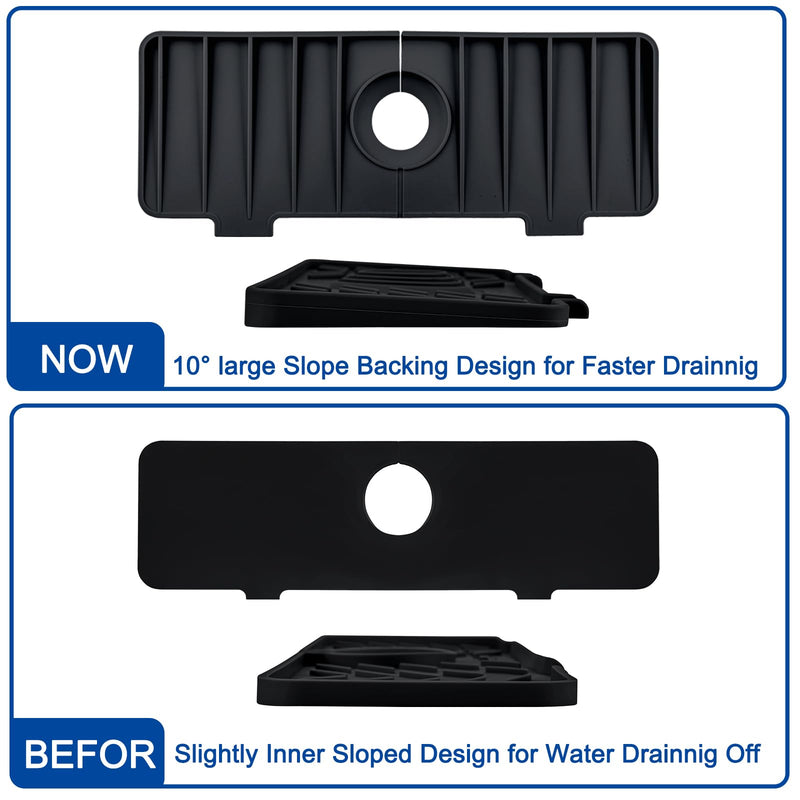Meiliweser Silicone Faucet Splash Guard Gen 3-10° Large Slope & Adaptable Hole Faucet Handle Drip Catcher Tray - 14” x 5.5” Kitchen Sink Accessories for Kitchen, Bathroom(Black) 14in x 5.5in Black