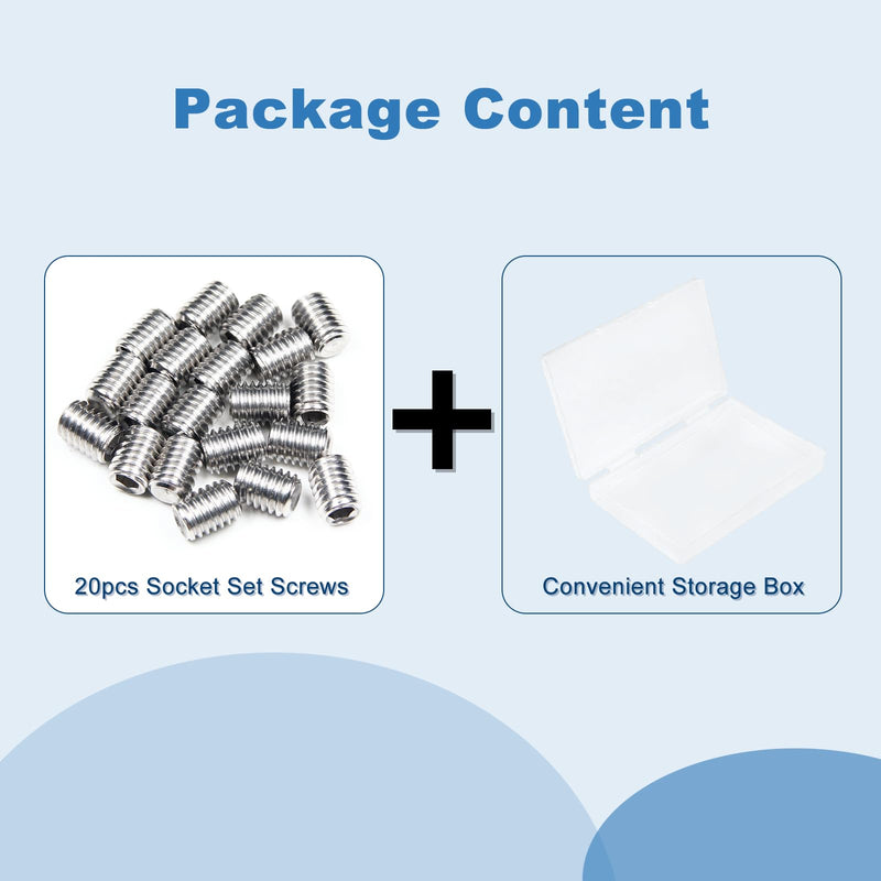 20 PCS 3/8-16 x 1/2" Set Screws,SAE Stainless Hex Allen Head Socket Set Screws Grub Screw Bolts Internal Drive Cup Point Screws with Hex Key Wrench for Door Handles, Light Fixture Repair 3/8-16 x 1/2"