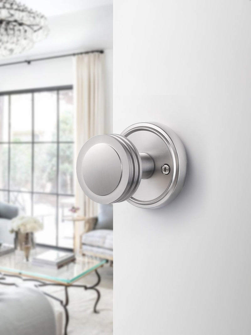 Passage Door Knob Closet Brushed Nickel Door Knobs, Hall Hallway Kitchen Pantry Interior Door Knob, Brushed Silver Door Handle, 1 Pack Passage