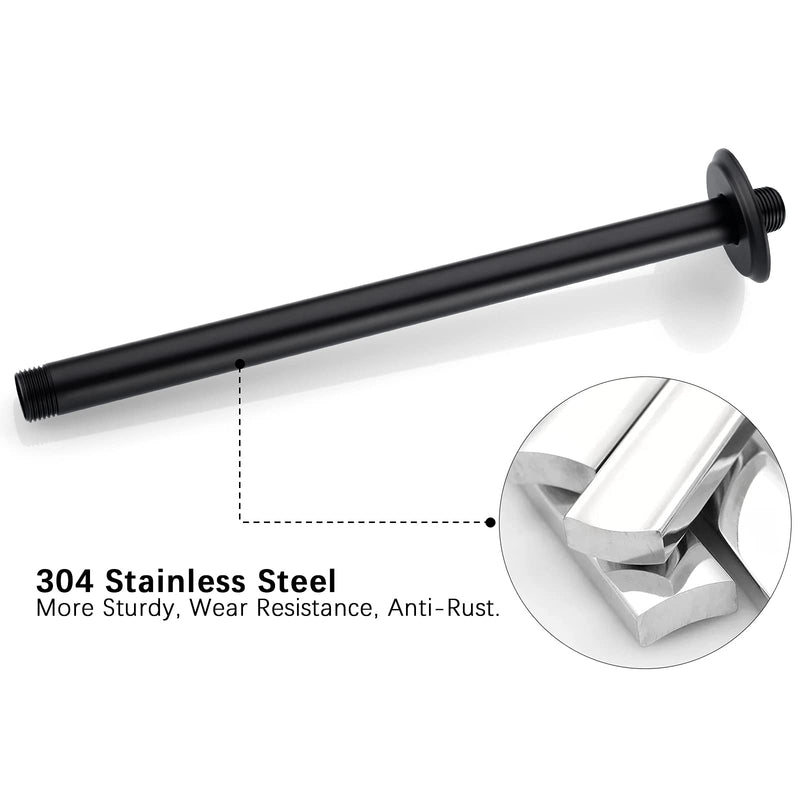12 Inch Shower Arm and Flange Matte Black, Ceiling Mounted Shower Arm for Rain Shower Head 12 Inches