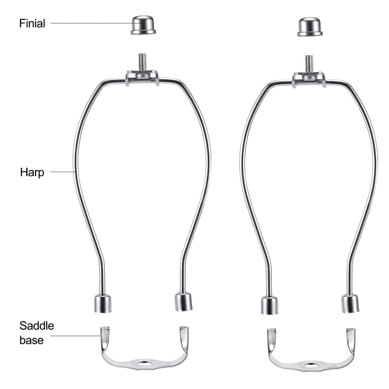 9 Inch Nickel Lamp Harp Holder Kit with Finial and Detachable Saddle Base, Light Duty, Saangseon Set of 2 DIY Lighting Accessories Horn Frame Lampshade Bracket 9 Inch