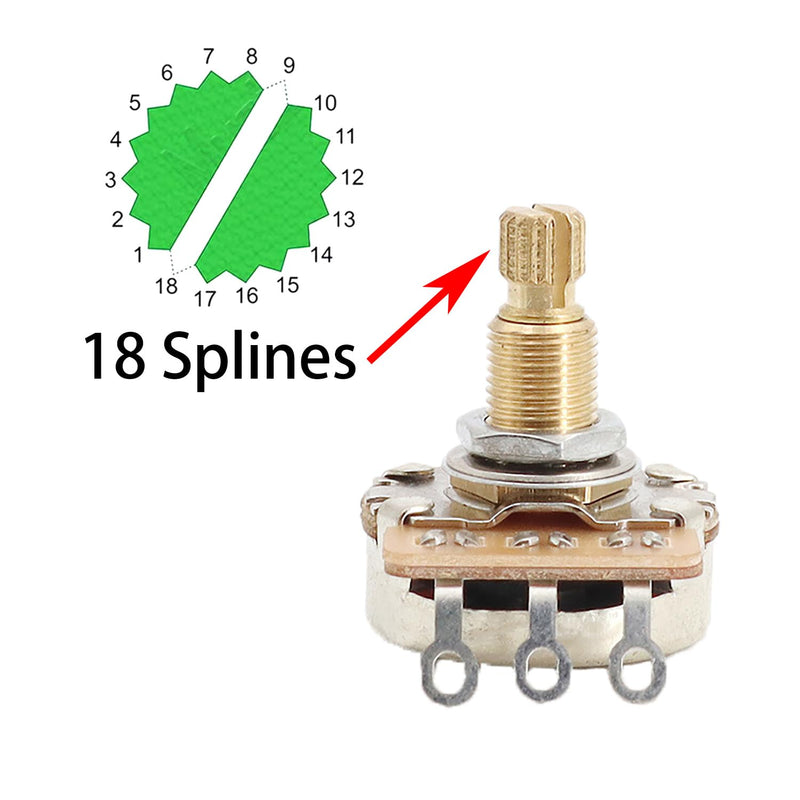 18-Spline 18mm B500K Guitar Potentiometers Split Brass Shaft Audio Taper Pots for Fender Stratocaster Telecaster Guitar Bass Parts (Set of 4) B500K(×4)