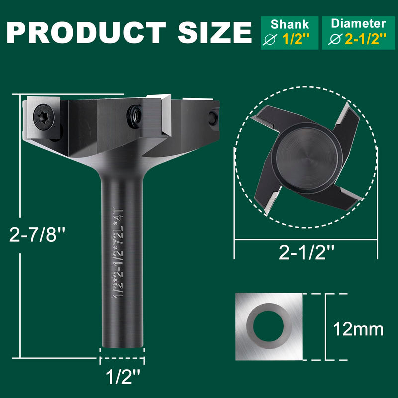 CNC Spoilboard Surfacing Router Bit 1/2'' Shank, Slab Flattening Router Bit with 2-1/2" Cutting Diameter, Planing Bit for Woodworking