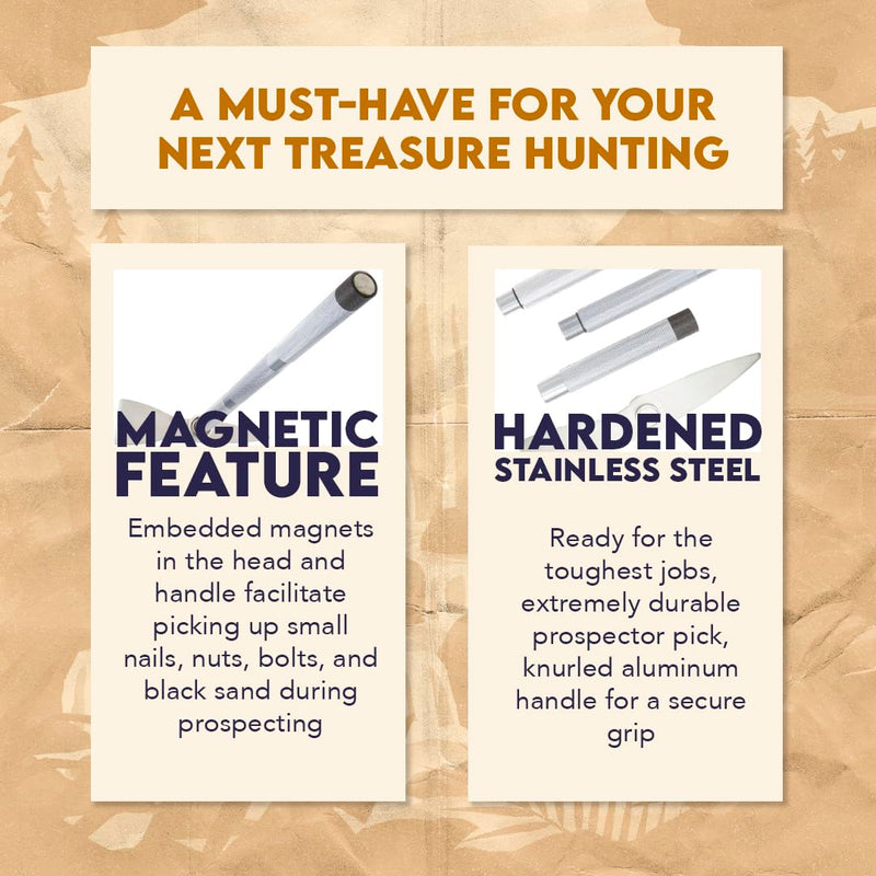 SE Collapsible Magnetic Prospector's Pick for Gold Mining, Stainless Steel Head, 18.75 Inch