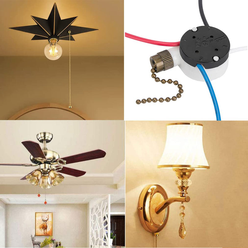 Ceiling Fan Switch Zing Ear ZE-208s E89885 3 Speed 4 Wire Pull Chain Switch Fan Light Switch Replacement Part with 4 Pre-Installed Wires(Bronze Chain) Bronze