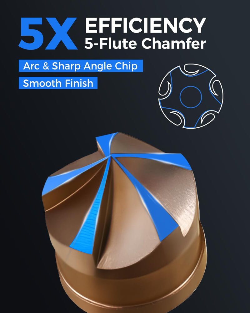 COMOWARE Countersink Drill Bit Set, M35 HSS Chamfer Tool 6 Pcs, 1/4 Inch Hex Shank Chamfer bit, Countersink Drill bit for Wood Metal Stainless Steel Carbon Steel