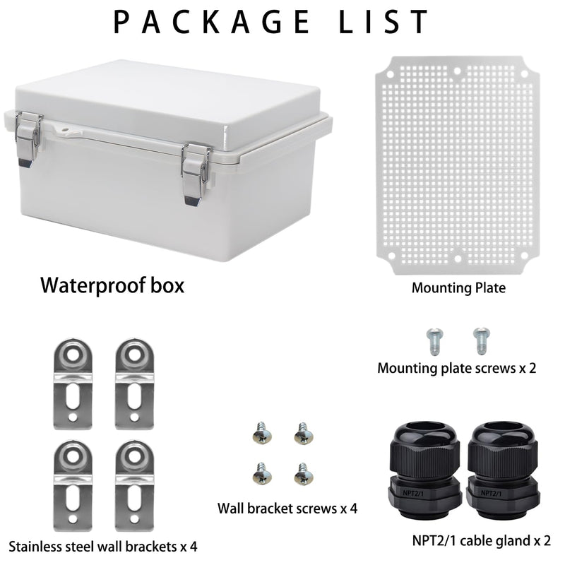 Outdoor Waterproof Electrical Box Junction Box Weatherproof IP67 ABS Plastic Enclosure Switch Router Project Box Electronics DIY Enclosure With Mounting Plate Wall Bracket Grey 8.6"x6.6"x4.3" 8.66" x 6.69" x 4.33"