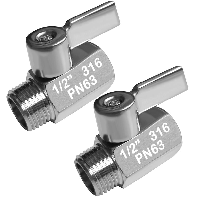 Beduan Mini Ball Valve Stainless Steel(316) 1/2" NPT Male x NPT Female Mini Ball Shutoff Valve (Pack of 2) 1/2 Inch 2 PACK