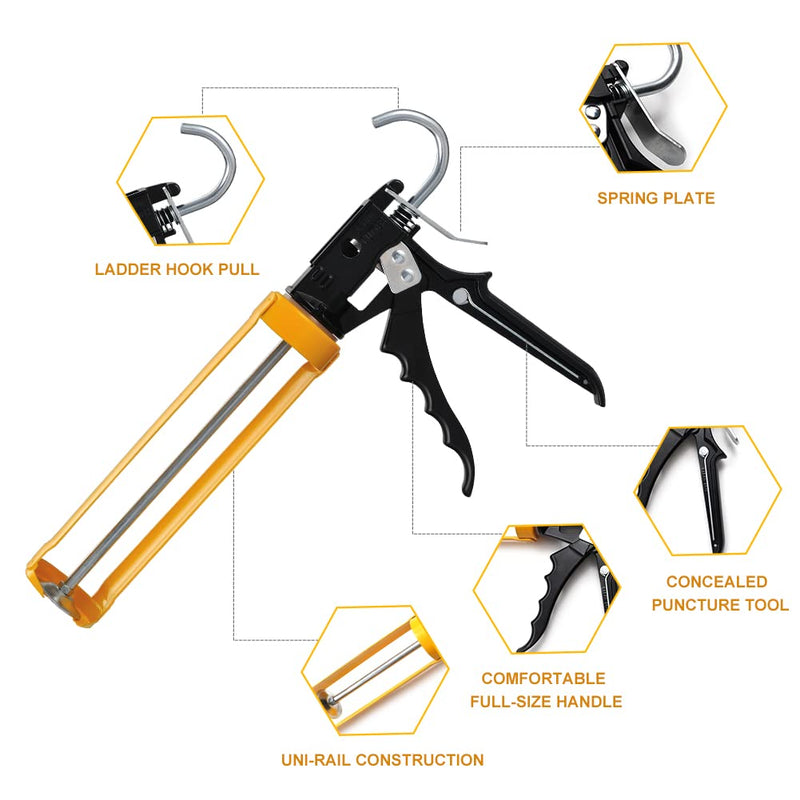 Caulking Gun, 12:1 Thrust Ratio, Professional Caulk Tool Gun, Yellow ‎yellow