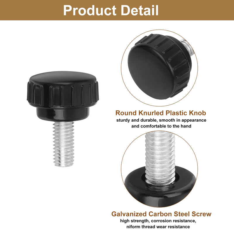 uxcell 8Pcs Round Knurled Thumb Screws, M8 x 16mm Carbon Steel Zinc Plated Thread Thumbscrew Clamping Knob Screw for Quick Replacement Screws, Black 8