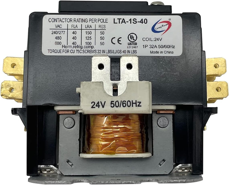 Long Term Heavy Duty 1 Poles 40 Amp 24V AC Compressor Contactor Air Conditioner Condenser AC Definite Purpose Contactor… 1P-40A-24V