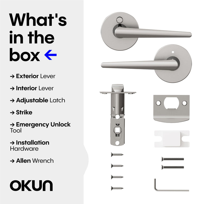 Okun Halo 1-Pack Brushed Nickel Privacy Door Levers – Push Button Lock, Reversible, Sleek Concealed-Mount Design for Bedroom & Bathroom 1 Pack
