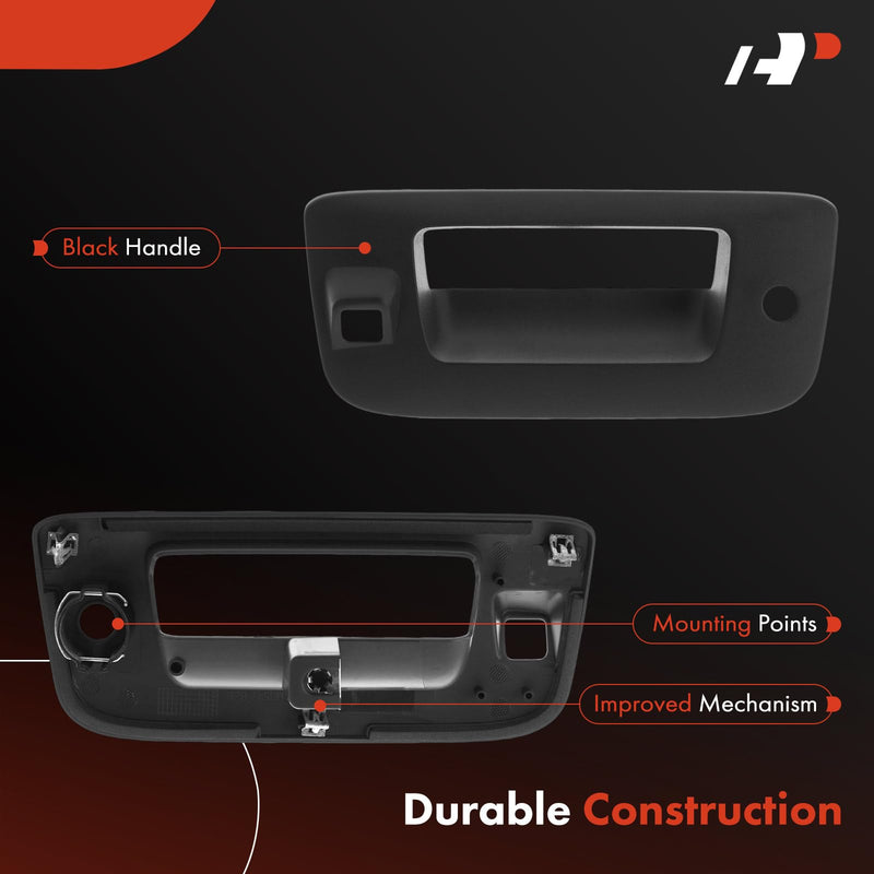A-Premium Tailgate Handle Bezel with Camera Hole & Keyhole Compatible with Chevy Silverado 1500 2009-2013, Silverado 2500 HD 3500 HD & GMC Sierra 1500 2500 HD 3500 HD, Textured Black