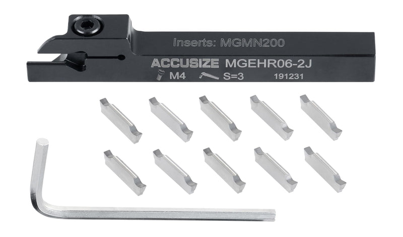 Accusize Industrial Tools 3/8" x 3/8'' Cut-Off Holder, Parting Tool, Mgehr06-2 of 2387-2003 with 10 Carbide Inserts for Cutting Aluminum | For Aluminum, MGGN200-LH Inserts Included, 1 Indexable Holder Plus 10 Carbide Inserts, 2387-0003INSA