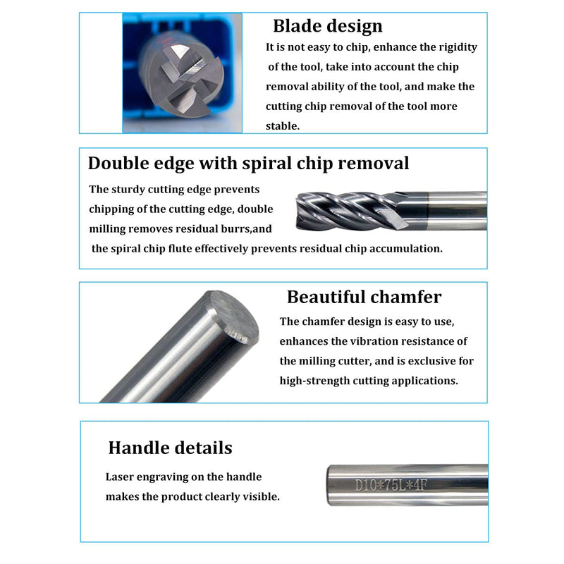 5 Pcs 4mm CNC Carbide End Mill Set, 4 Fultes Milling Cutter,Tungsten End Milling Bits Tool