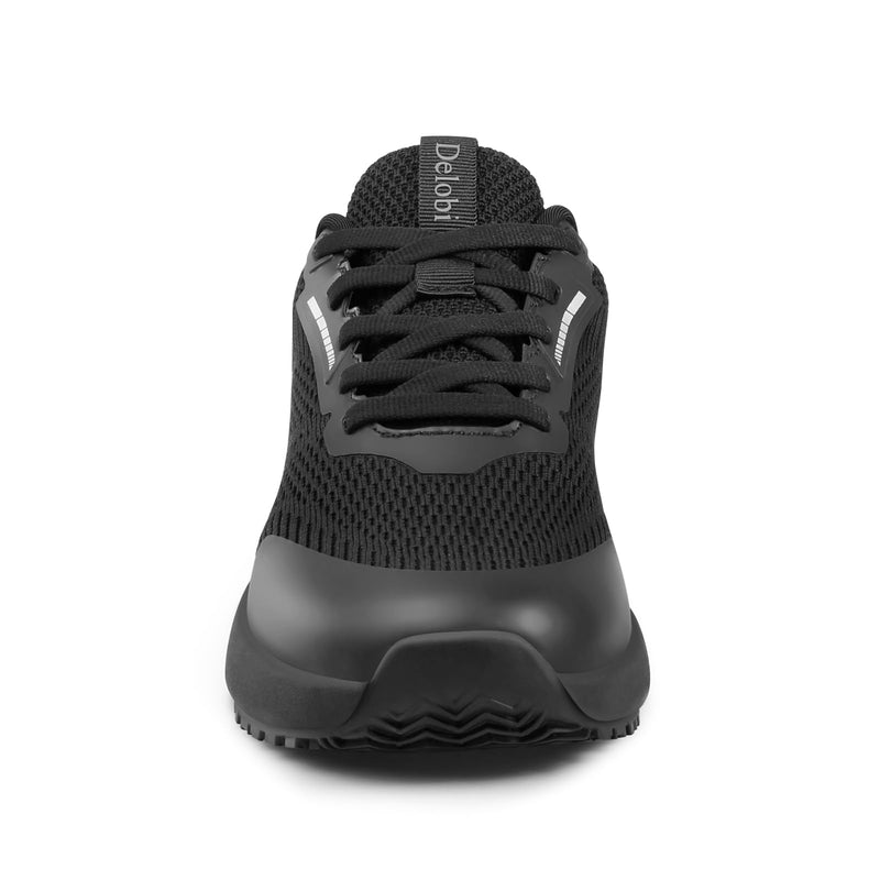 Non Slip Shoes for Women Food Service Slip Resistant Work Shoe Restaurant Chef Kitchen Hospital Staff Walking Sneakers Breathable Lightweight with Lace Up Design 7 Black White