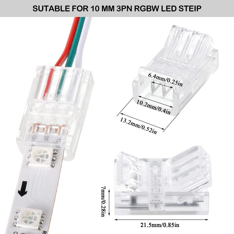 Flutesan 20 Pieces 3 Pin LED Light Connectors Strip to Wire Quick Connector LED Extension 3 Pin Strip Connector 10 mm Terminal Strip Connectors Clear Track Lighting Connectors for 5050 RGB Strip Light