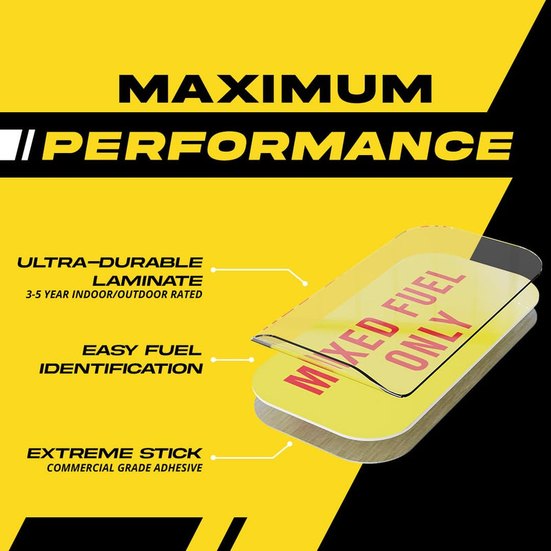 Mixed Fuel Sticker 50:1, 2 Cycle Labels for Outdoor Fuel Power Equipment - Weather Proof, Extreme Stick, Commercial Grade Labels by Fuel Stickers - USA Made (2x1 inch), 4 Labels Mixed Fuel 50:1 1-Pack
