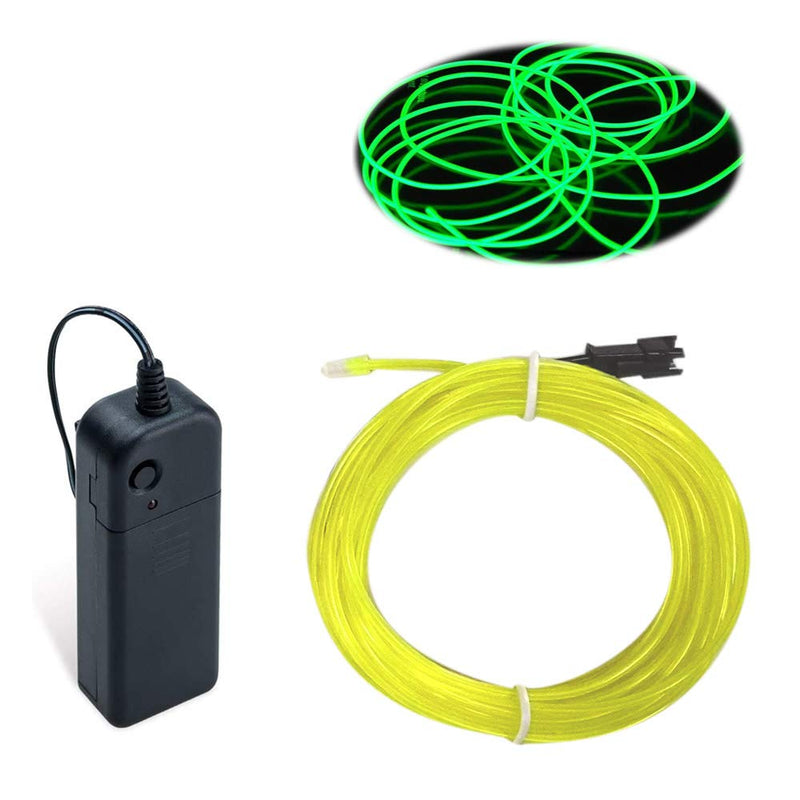MaxLax EL Wire Lime Green, 16.4ft/5m Portable Battery Pack Neon Lights Strip 360° Cuttable Glowing Rope Lights for Parties, Halloween, DIY Decoration Fluorescent green 5M/16FT