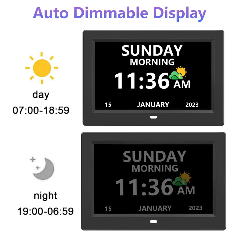 10 Inch Digital Clock with Day and Date for Elderly Alzheimer's Clock Customizable Alarms 3 Display Modes Large Font Alarm Clock for Seniors Auto DST 10in Black