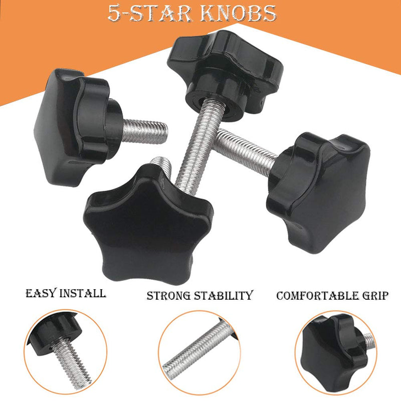 YXQ 5-Star Hand Knob M6x35 Male Thtead Stud Replacement Black Plastic (6Pcs) M6x32x35