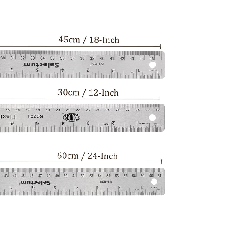 3pcs Stainless Steel Ruler - [6 Inch, 18 Inch, 24 Inch] Double-Scale Metal Measuring Tools with Non-Skid Backing for Architectural Design Use 6 Inch + 18 Inch + 24 Inch
