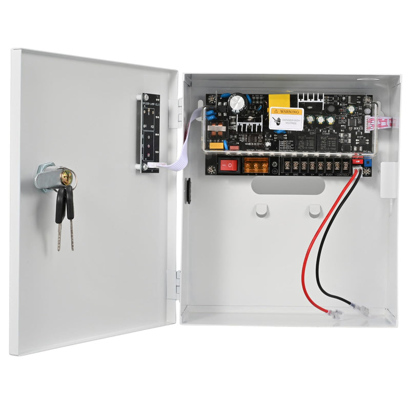 Access Control Power Supply Controller, 100V-240V AC to DC 12V/14V 5A, Adjustable Delay 0-15s, Metal Case with Battery Backup Charging & LED Indicators, for Door Locks, Intercoms, Access Systems 14V,5A with LED