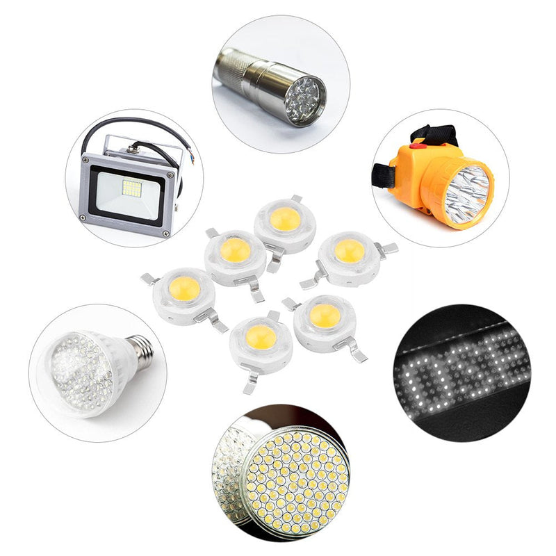 100Pcs High Power 1W LED Beads Light Emitter Components Diode Super Bright SMD for DIY Lighting Fixtures 3000K/6000K(White 6000K) White 6000K
