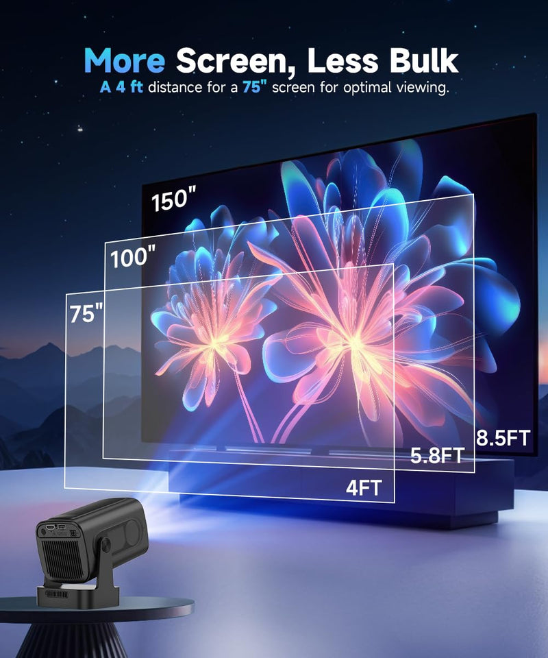 【Auto Focus &1080P】Alwtniet Mini Portable Projector, 4k Support Smart Proyector with Wifi and Bluetooth For Outdoor, 5W Speaker, Built in Apps,Home Theater, Bluetooth Movie Projector (Black) Black