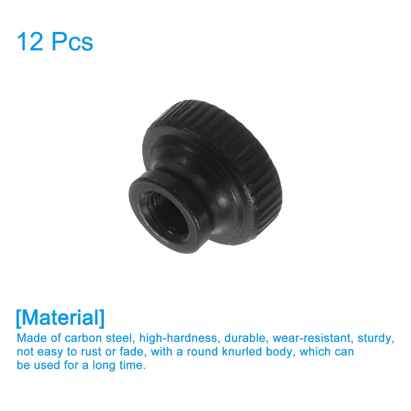 uxcell Knurled Thumb Nuts, 12Pcs M4 Carbon Steel Nut High Head Through Hole for 3D Printer Part, Black 12