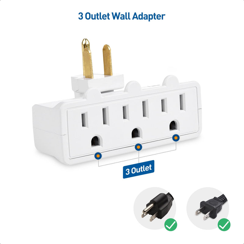 [UL Listed] Cable Matters 2-Pack 3-Outlet Grounded 180 Degree Swivel Wall Tap, Swivel Outlet, 3 Plug Outlet Adapter, Multi-Plug Outlets, White