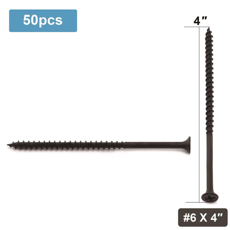 #6 x 4" Wood Screw 50PCS Black Phosphate Coated Stainless Flat Truss Head Fast Self Tapping Drywall Screws by SG TZH 50 #6 x 4"