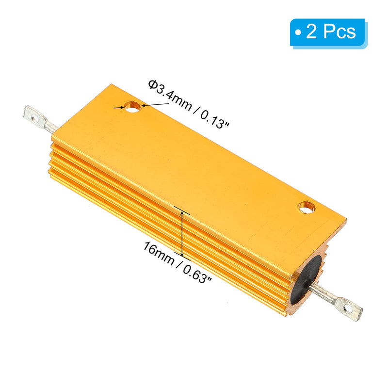 PATIKIL 100W 15 Ohm Aluminum Shell Resistor, 2 Pack Aluminum Housing Resistor Housed Case Wirewound Resistors Screw Tap Power Resistor, Golden
