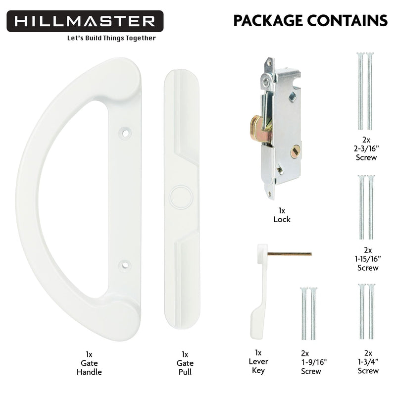 Patio Door Handle Set with Mortise Lock 45° for Replacement Mortise Style Reversible Design Non-keyed Sliding Patio Glass Door Handles, Fits 3-15/16” Screw Hole Spacing White Finish Handle Set + Mortise Lock