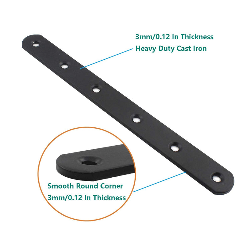 4 Pack Flat Mending Plate for Wood, ULIFESTAR Black Iron Flat Straight Brace Brackets Metal Repair Fixing Wood Brace Joining Plates Connector for Repairing Wooden Furniture with Mounting Screws 200x20x3mm/8x0.79x0.12"