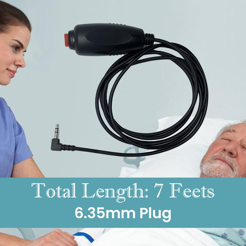 Replacement Nurse Call Cord, Red Button Momentary Call Cable for Nurse Station, 6.35mm Plug, 7 Feet, Black (1 PCS)