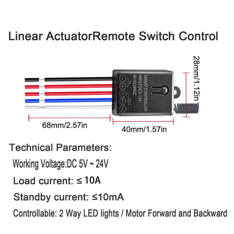 Forward Reverse Remote Switch,DC 5V/12V/24V 10A Relay for Electric Curtains,Linear Actuator with 3000Ft Distance,Wireless Remote Control Switch for Winch Solenoid Relay Contactor DC12V