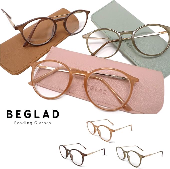 [Bigrad] Stylish reading glasses with case BE1020 3 colors Trendy colors and Boston shape are fashionable The light color of the case is cute - NewNest Australia