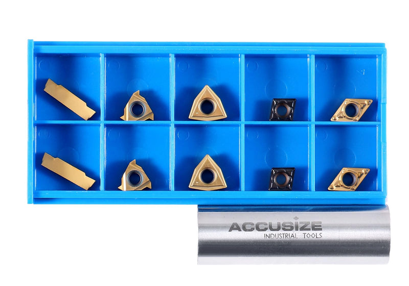 Accusize Industrial Tools 2 Pc of Each Kind of Carbide Inserts for 2387-2003, CVD Coated and Tin Coated, Total 10 Pieces, 2387-2003inserts | 10-Piece Replacement Set, 2 Each MGMN200, 11ER A60, WCMT2.52, CCMT21.51, DCMT21.51, 2387-2003INSERTS