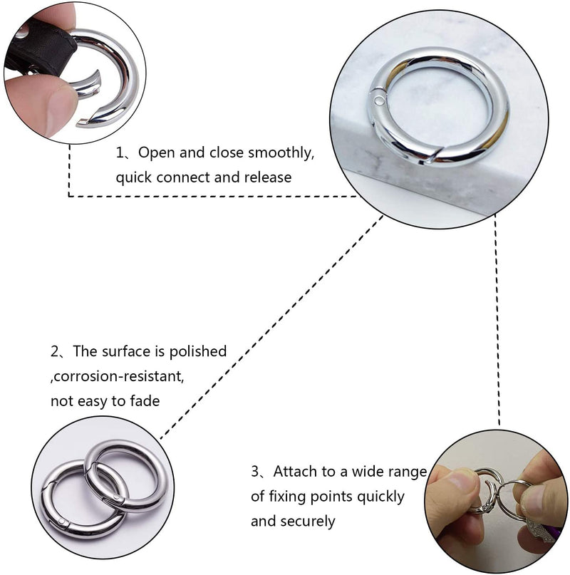 Spring O Rings, Zinc Alloy Round Metal Split Rings Small Clamp Clasp Keyring Buckle for Bag Purse Handbag Strap Craft Od:0.96inch(φ25mm)-16pcs