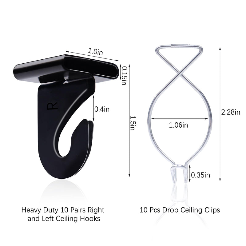20 Drop Ceiling Hooks for Classrooms & Offices, Black Heavy Duty Ceiling Hooks for Hanging Plants & Decorations, Metal T-Bar Hooks for Suspended Drop Ceiling Tiles