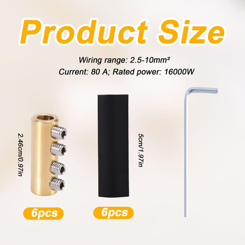 6pcs 6 AWG Wire Connector Nut Kit, 80Amp Quick Connection Terminal Splicing Quick Wiring Connection Terminal 6 Gauge Circuit Connector Wire Connector with Shrink Tubes & Screws